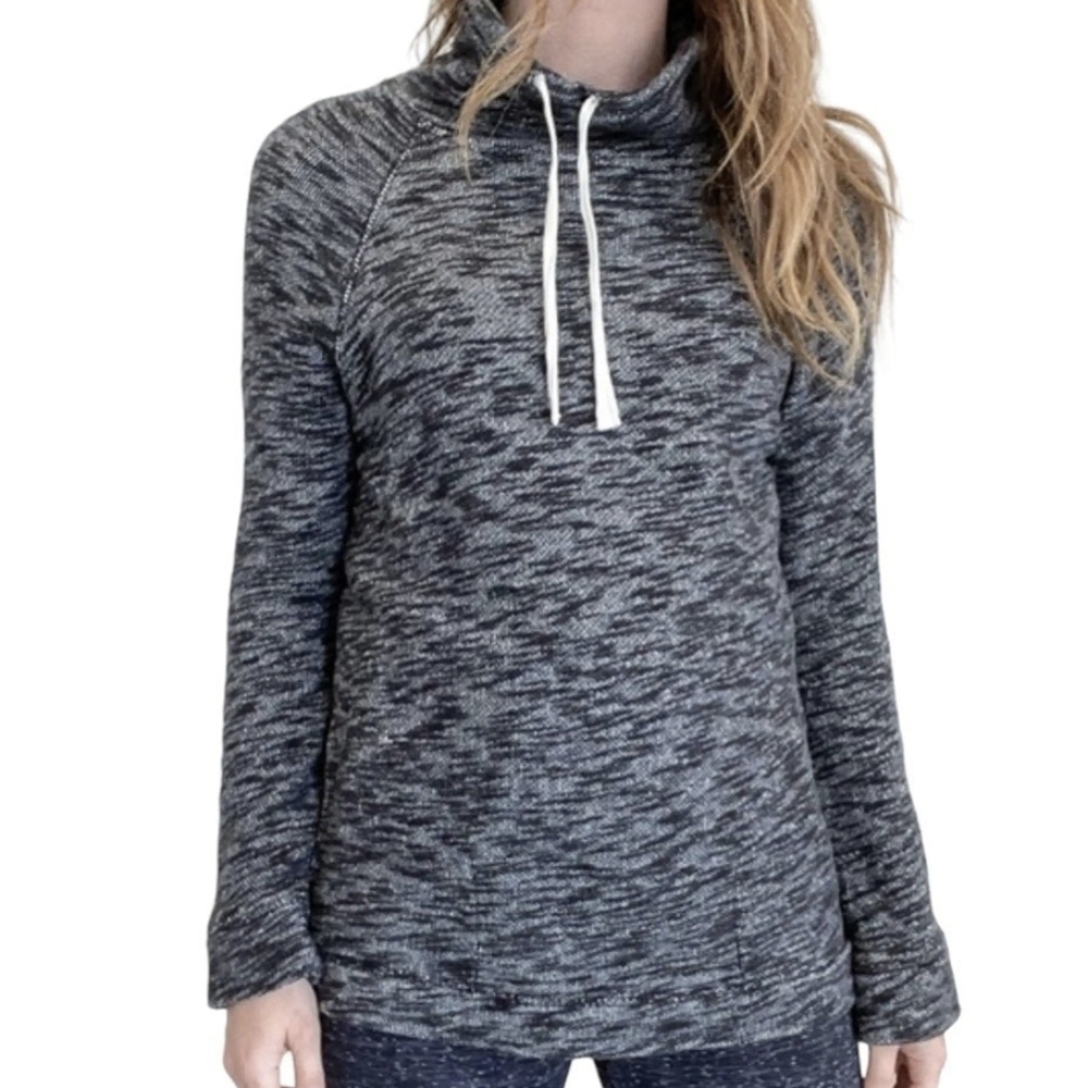 J. Crew Cowl Neck sweatshirt grey black drawstring pockets cotton xs